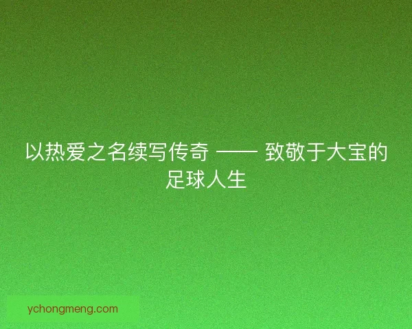 以热爱之名续写传奇 —— 致敬于大宝的足球人生